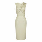 Sleek Brown Leather Sleeveless Dress H4567