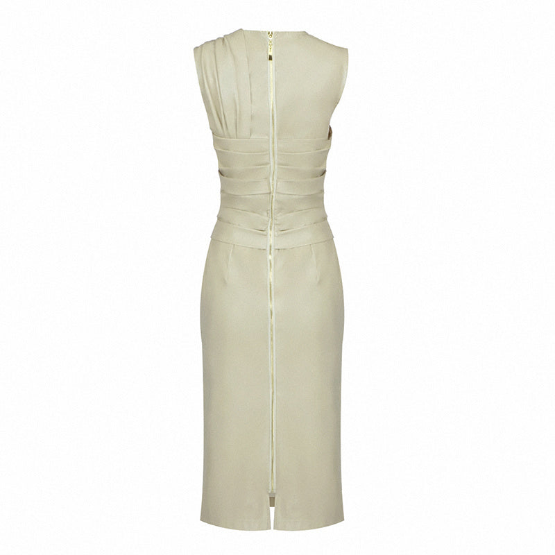Sleek Brown Leather Sleeveless Dress H4567