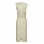 Sleek Brown Leather Sleeveless Dress H4567