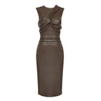 Sleek Brown Leather Sleeveless Dress H4567