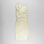 Sleek Brown Leather Sleeveless Dress H4567