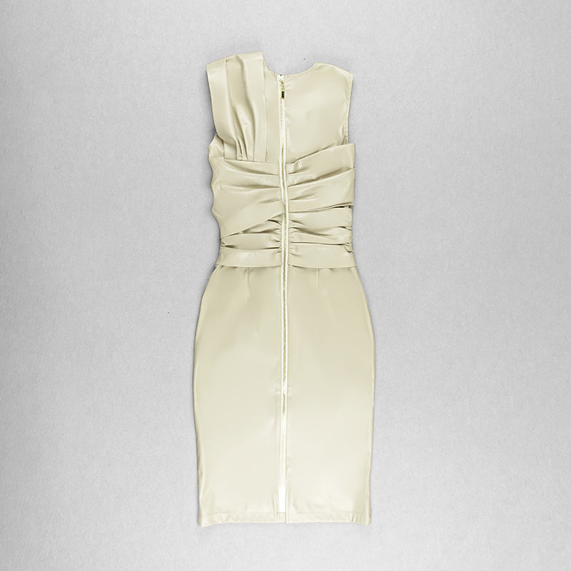 Sleek Brown Leather Sleeveless Dress H4567