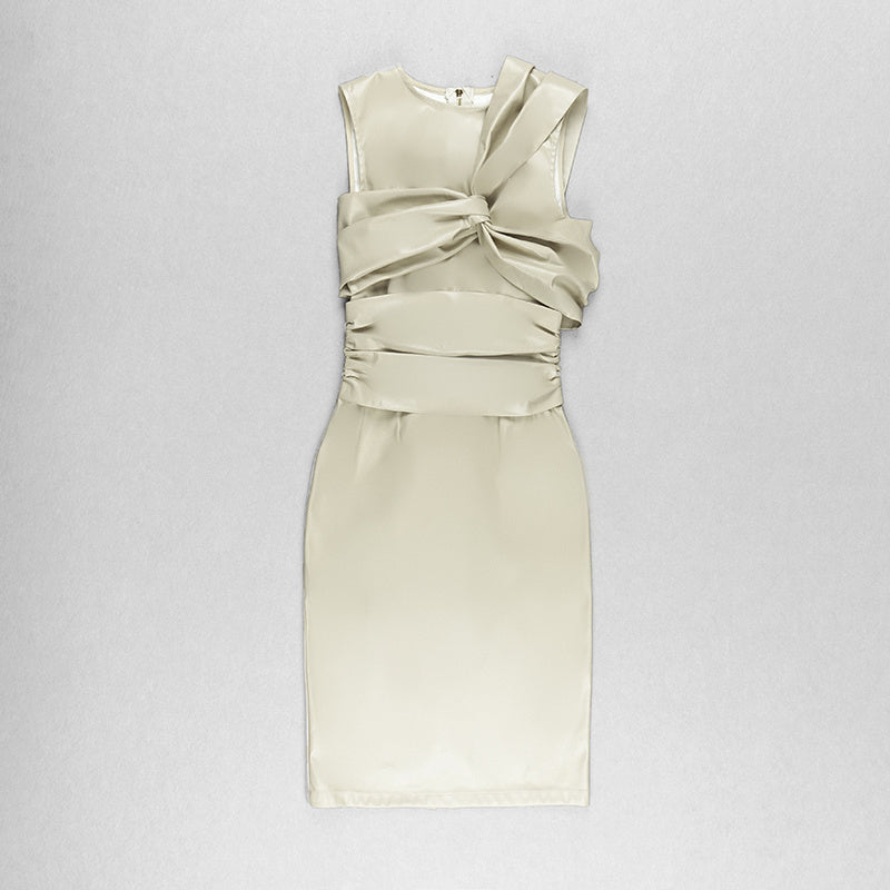 Sleek Brown Leather Sleeveless Dress H4567