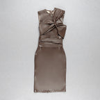 Sleek Brown Leather Sleeveless Dress H4567