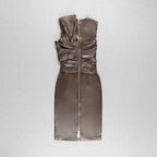 Sleek Brown Leather Sleeveless Dress H4567