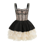 Sleeveless Beaded Corset Peplum Tiered Ruffle Mini Dress D26021