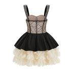 Sleeveless Beaded Corset Peplum Tiered Ruffle Mini Dress D26021
