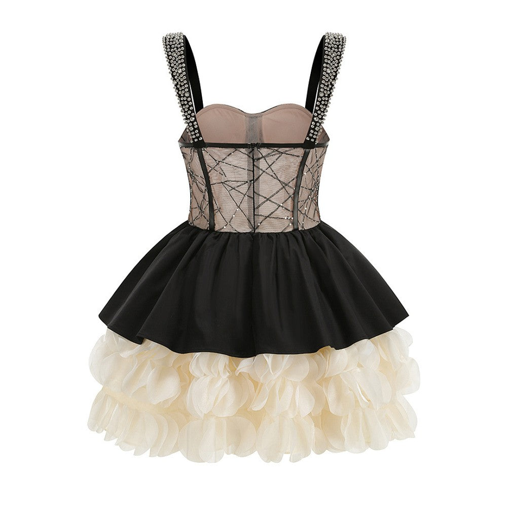 Sleeveless Beaded Corset Peplum Tiered Ruffle Mini Dress D26021