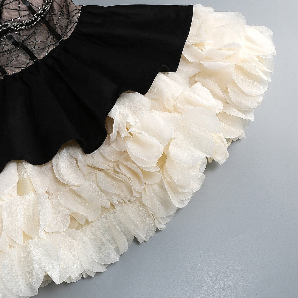 Sleeveless Beaded Corset Peplum Tiered Ruffle Mini Dress D26021