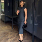 Sleeveless Black Bandage Midi Dress H6791