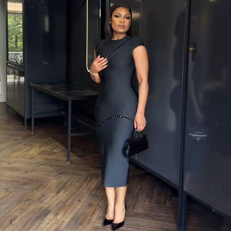 Sleeveless Black Bandage Midi Dress H6791