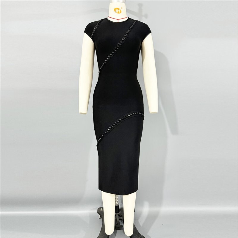 Sleeveless Black Bandage Midi Dress H6791