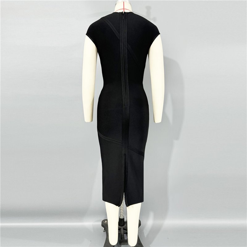 Sleeveless Black Bandage Midi Dress H6791