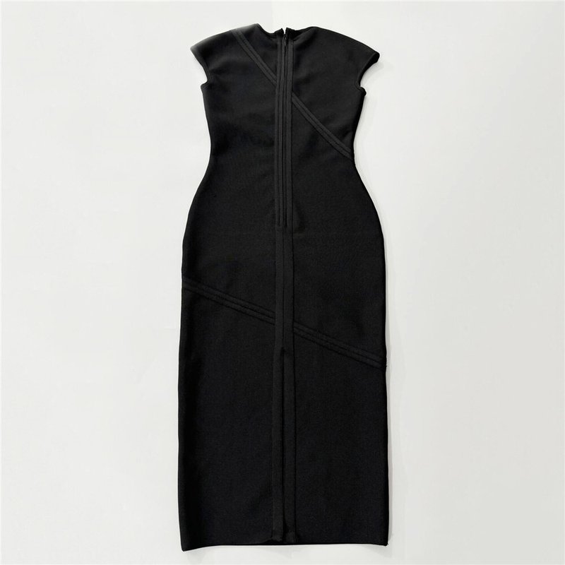 Sleeveless Black Bandage Midi Dress H6791