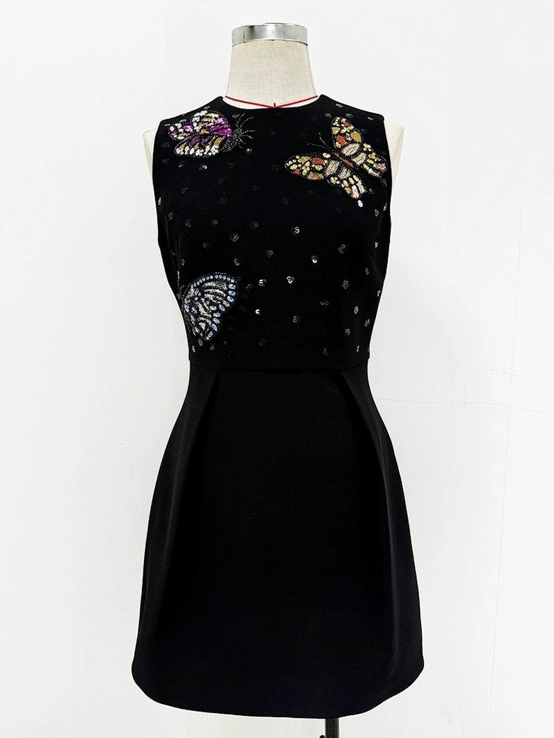 Sleeveless Embellished Butterfly Mini Dress H6630