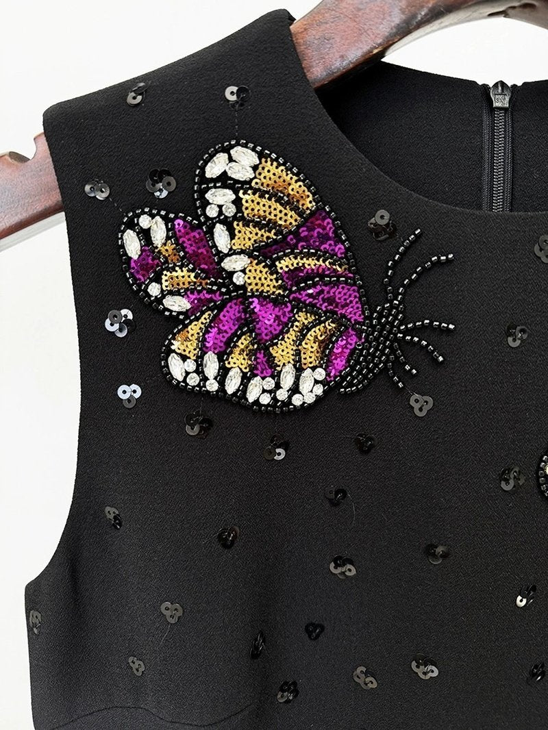 Sleeveless Embellished Butterfly Mini Dress H6630