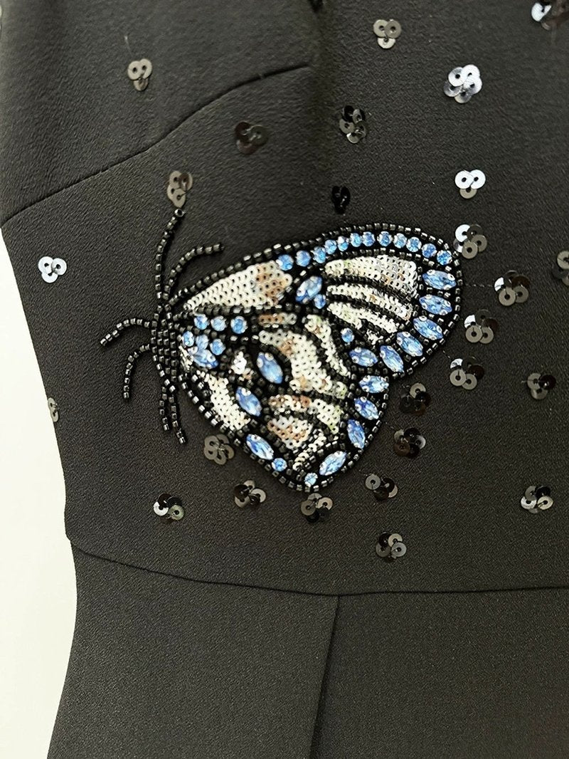 Sleeveless Embellished Butterfly Mini Dress H6630