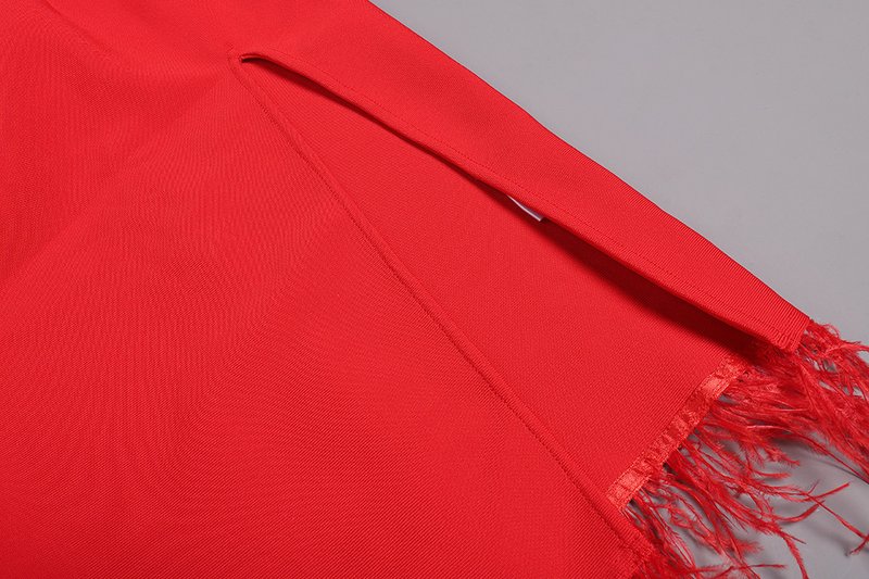 Sleeveless Feather Trim Satin Midi Dress H4805