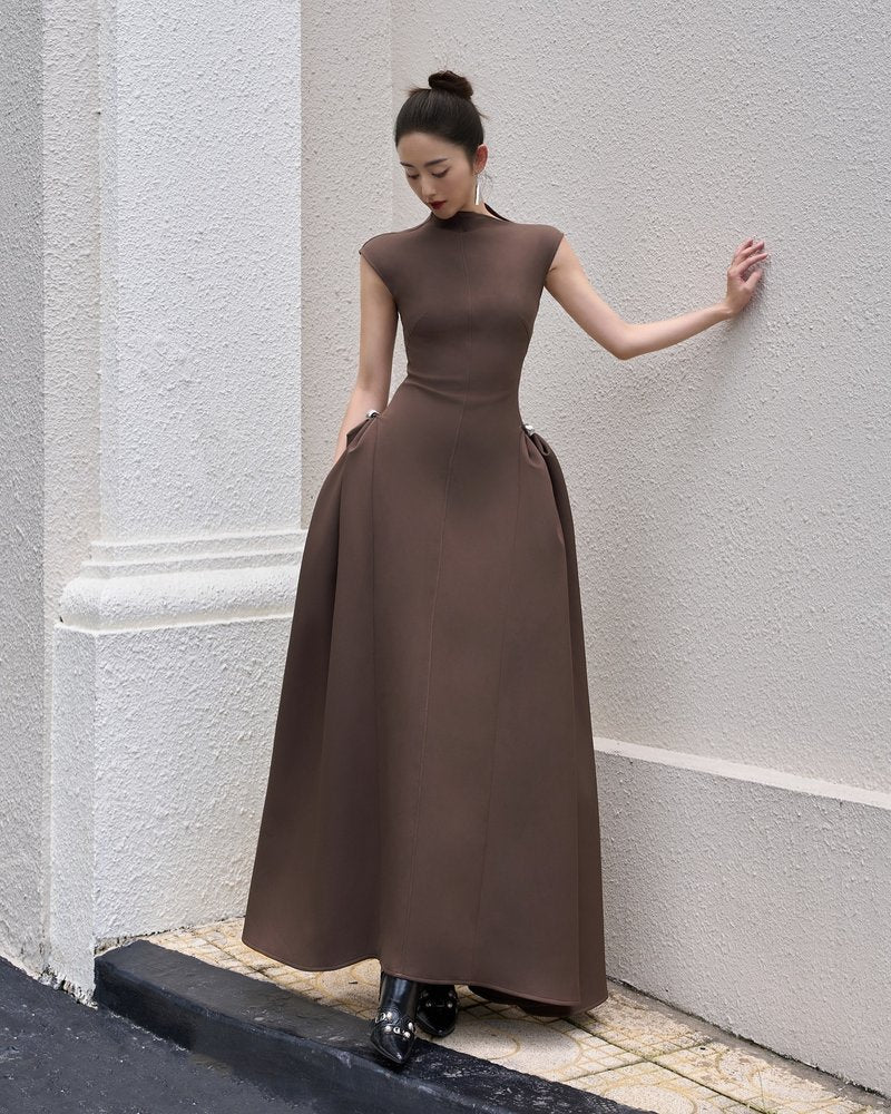 Sleeveless High Neck Maxi Dress H6614