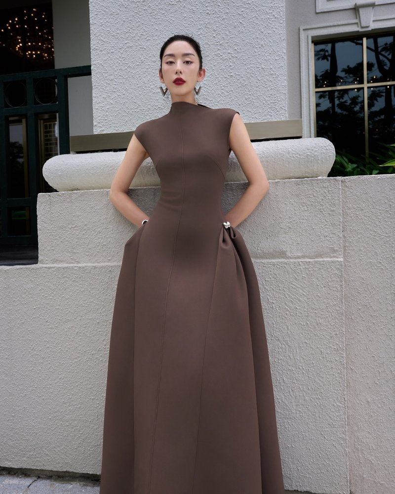 Sleeveless High Neck Maxi Dress H6614
