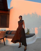 Sleeveless High Neck Maxi Dress H6614