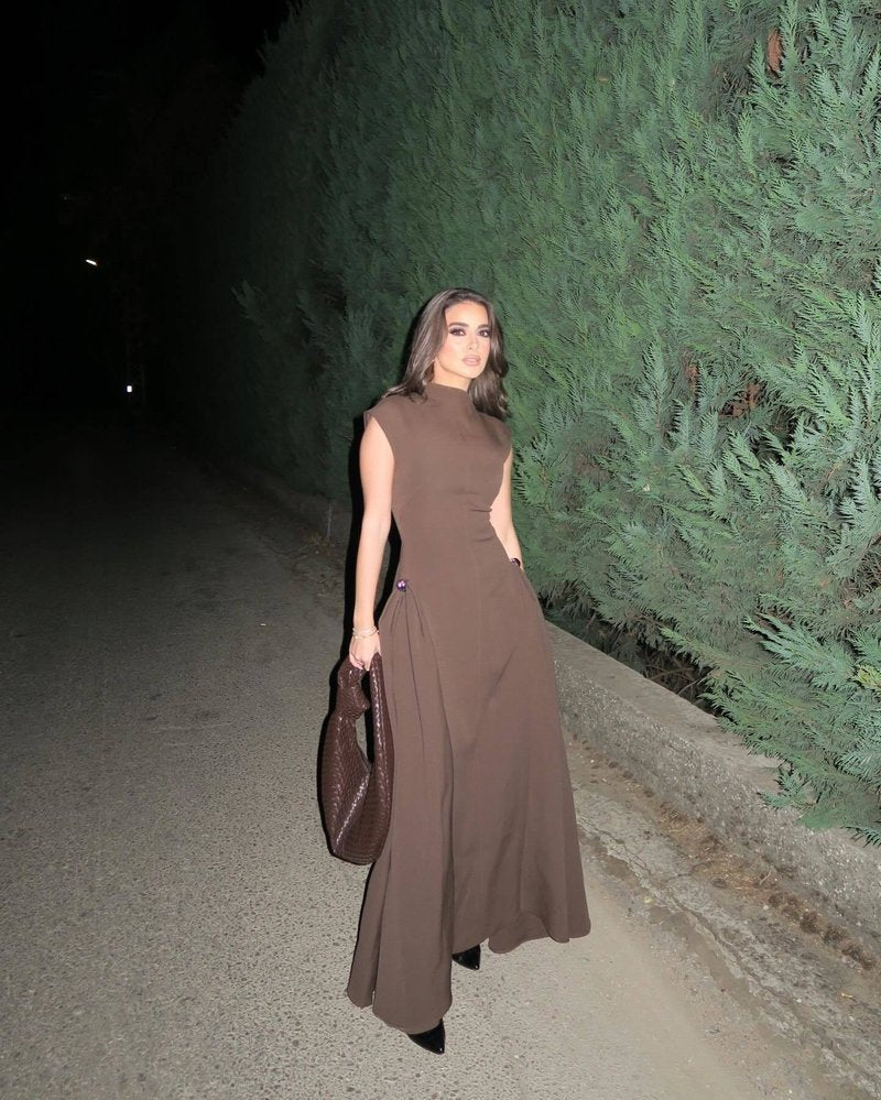 Sleeveless High Neck Maxi Dress H6614