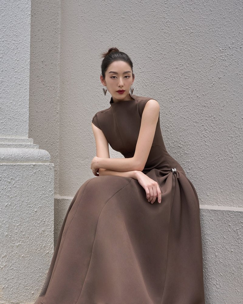 Sleeveless High Neck Maxi Dress H6614