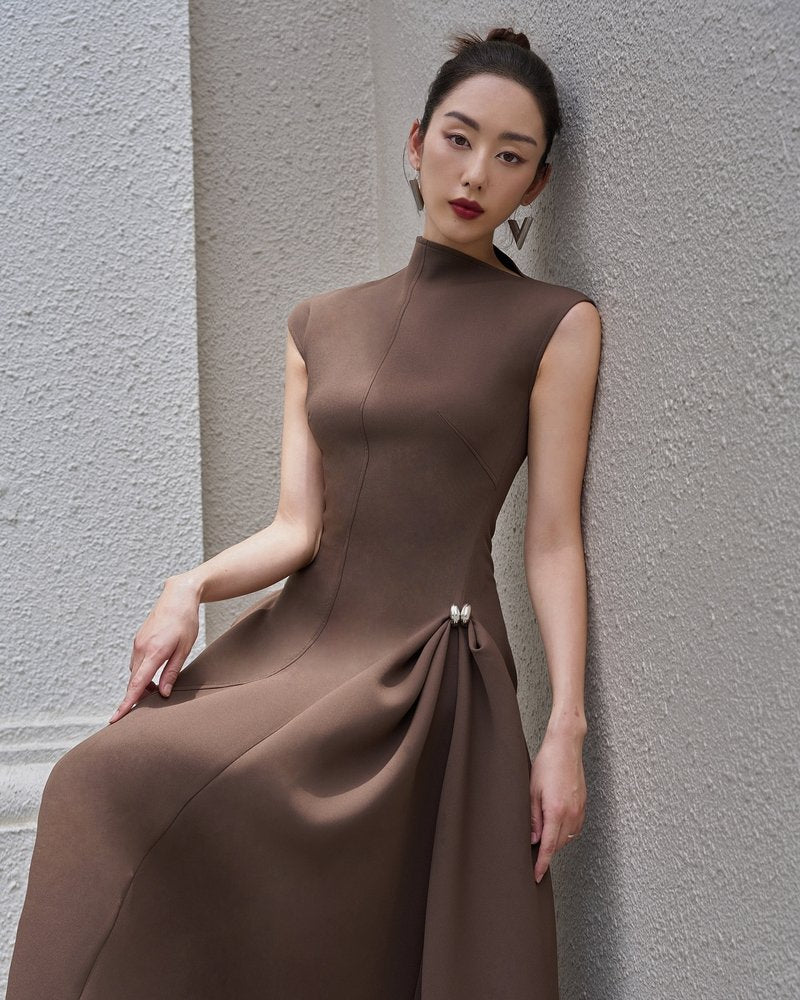 Sleeveless High Neck Maxi Dress H6614