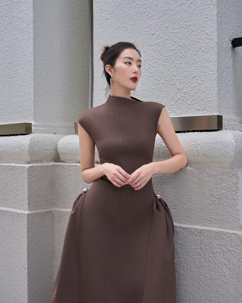 Sleeveless High Neck Maxi Dress H6614