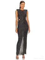 Sleeveless Polka Dot Maxi Dress H6670
