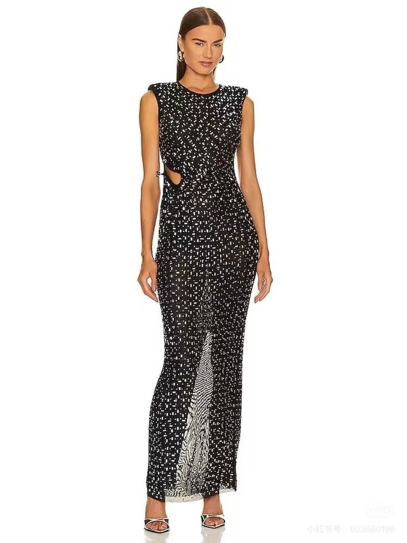 Sleeveless Polka Dot Maxi Dress H6670
