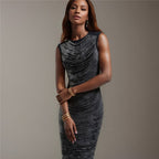 Sleeveless Ruched Metallic Midi Dress H6749
