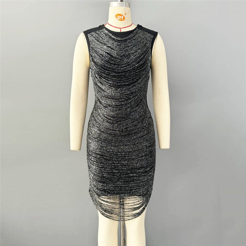Sleeveless Ruched Metallic Midi Dress H6749