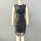 Sleeveless Ruched Metallic Midi Dress H6749