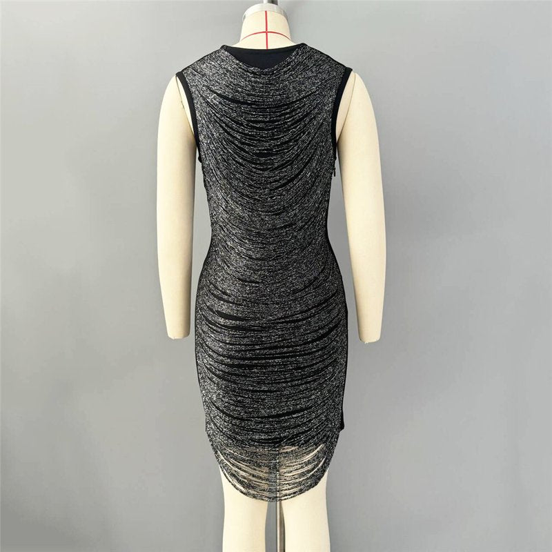 Sleeveless Ruched Metallic Midi Dress H6749