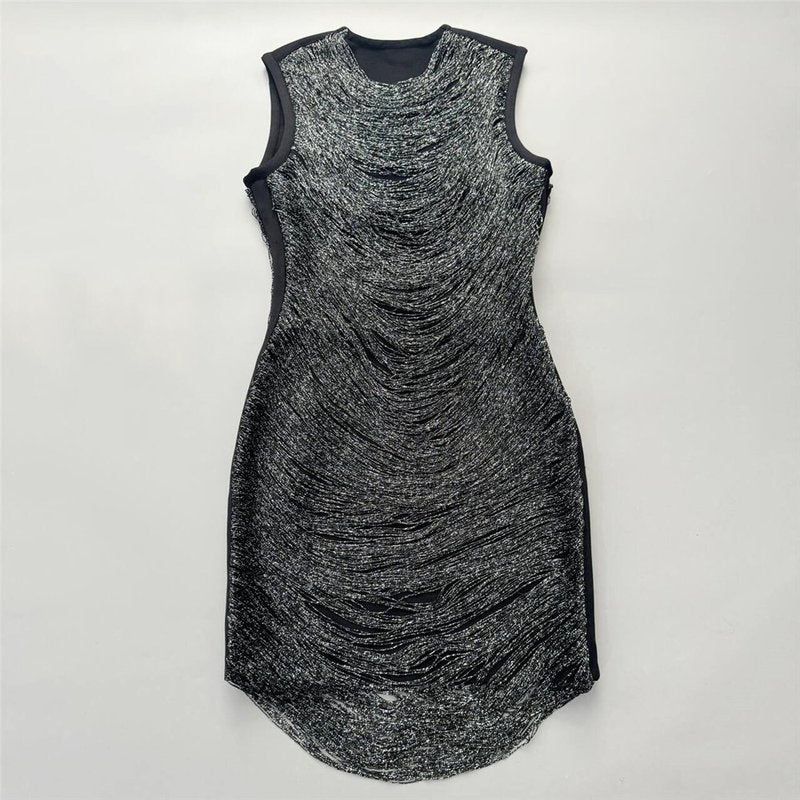 Sleeveless Ruched Metallic Midi Dress H6749