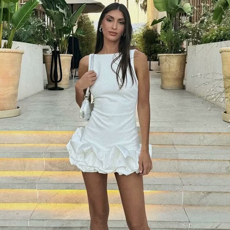 Sleeveless Ruffle Hem Mini Dress H6547