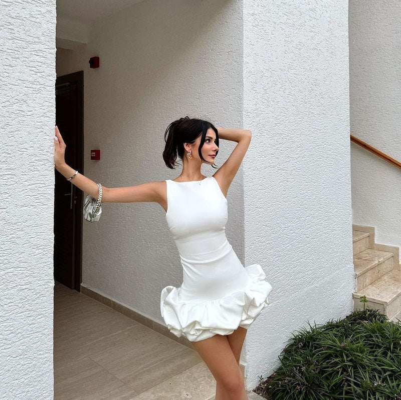 Sleeveless Ruffle Hem Mini Dress H6547