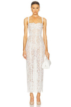 Spaghetti Strap Sleeveless Floral Lace Scalloped Midi Dress D26011