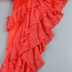 Spaghetti Strap Sleeveless Lace Corset Ruffle High-Low Gown D26022
