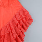 Spaghetti Strap Sleeveless Lace Corset Ruffle High-Low Gown D26022