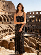 Spaghetti Strap Sleeveless Scalloped Lace Bodycon Gown D2607