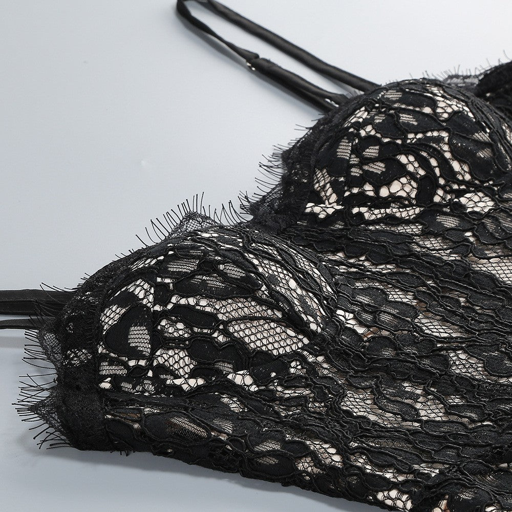 Spaghetti Strap Sleeveless Scalloped Lace Bodycon Gown D2607