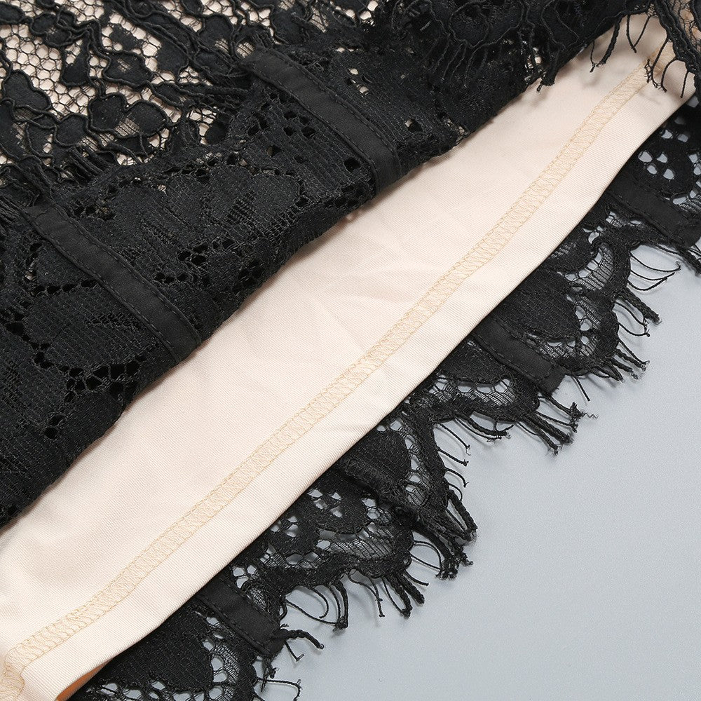 Spaghetti Strap Sleeveless Scalloped Lace Bodycon Gown D2607