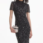 Sparkle Beaded High Neck Sheath Dress H6850