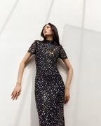 Sparkle Beaded High Neck Sheath Dress H6850