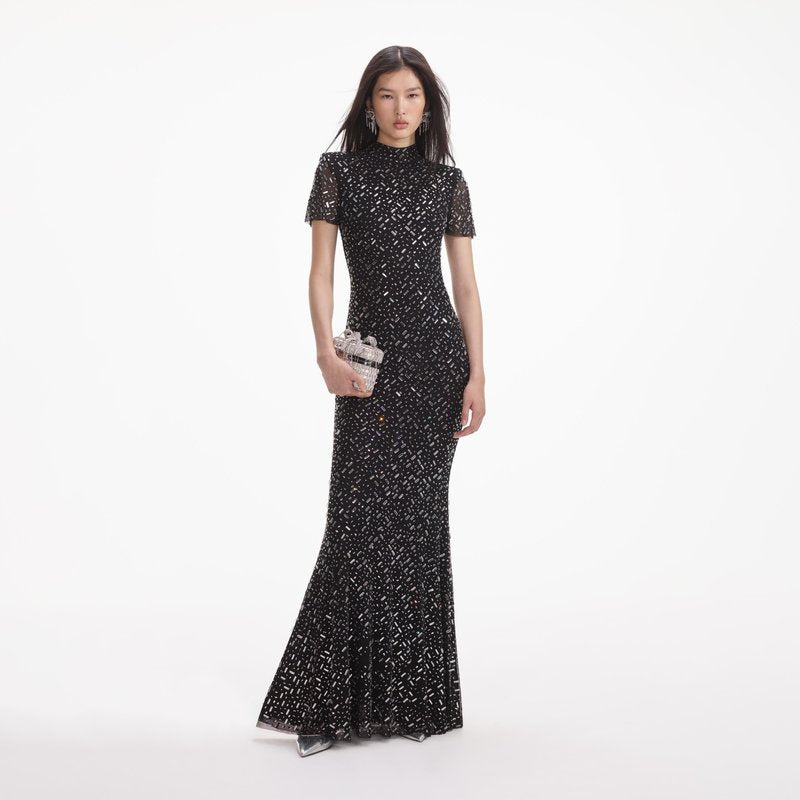 Sparkle Beaded High Neck Sheath Dress H6850