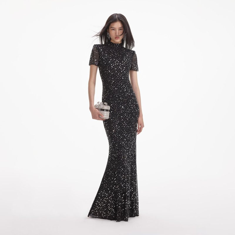 Sparkle Beaded High Neck Sheath Dress H6850