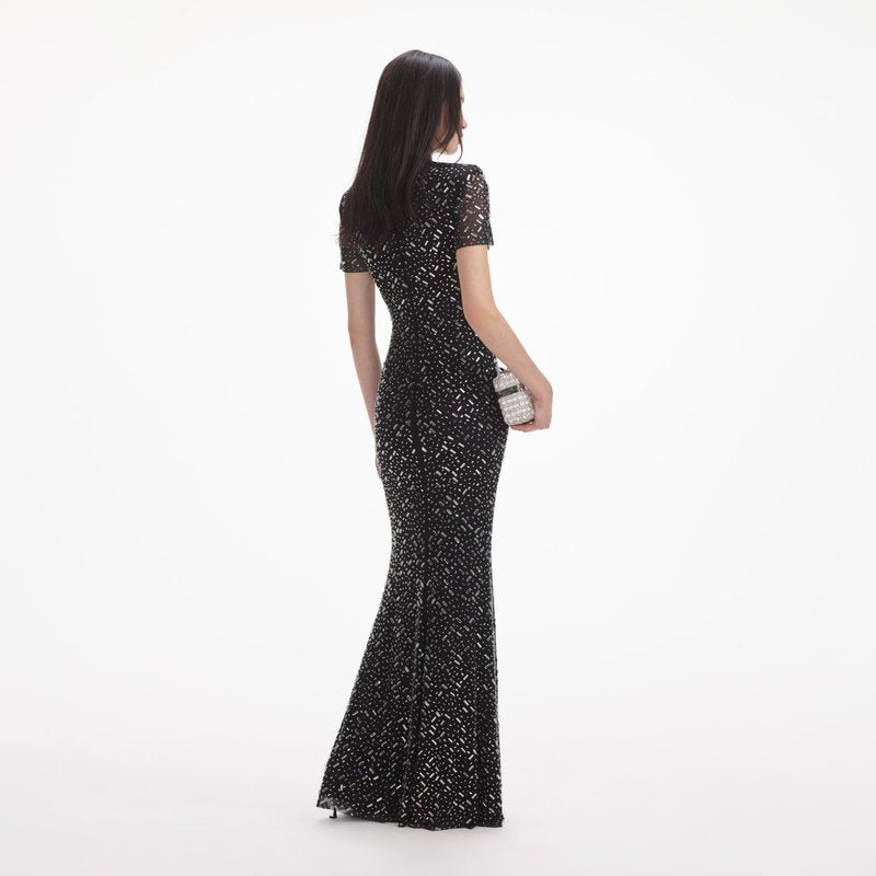 Sparkle Beaded High Neck Sheath Dress H6850