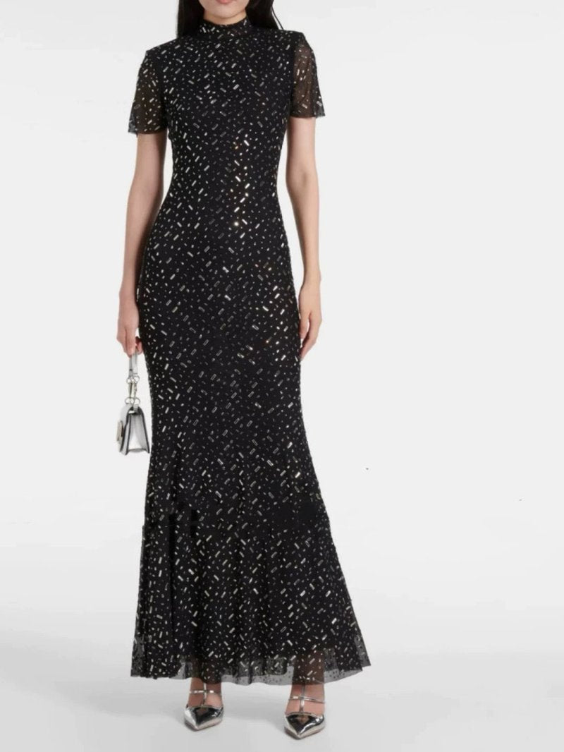 Sparkle Beaded High Neck Sheath Dress H6850